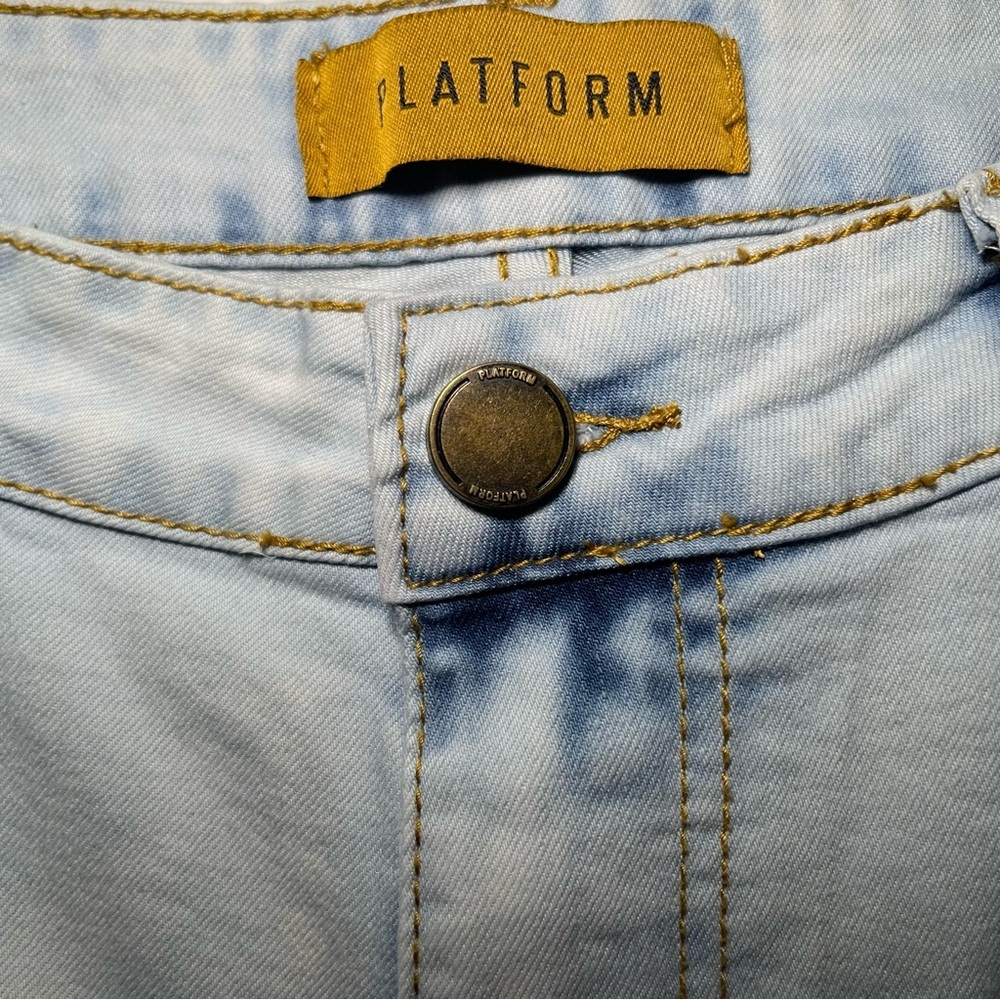 Platform Jeans Mens W36/L30 Slim Stretch Light Acid Wash Blue Denim Ripped Knees - Picture 4 of 9